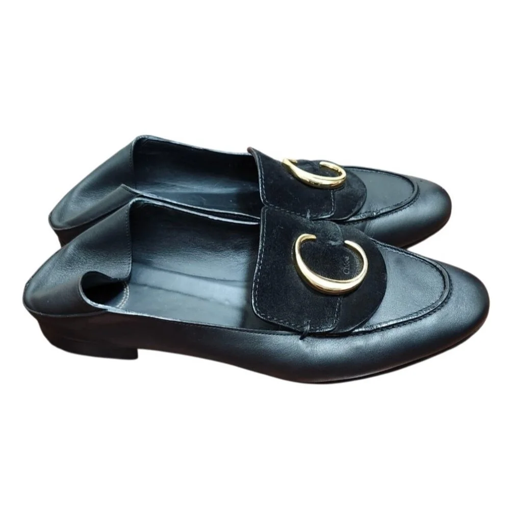 Chloe C Logo Convertible Suede Mule Nubuck Leather Loafers Size EU 42/US 11.5